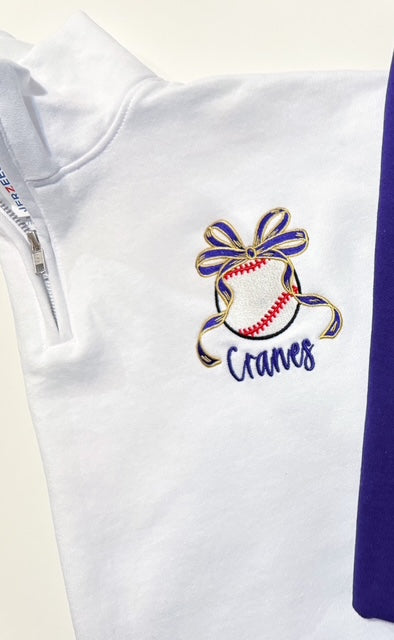 Baseball bow 1/4 zip sweatshirt