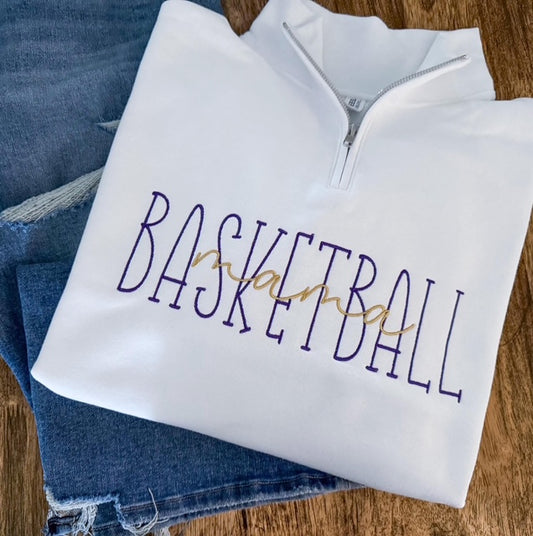 Basketball Mama 1/4 zip sweatshirt, customizable with color changes